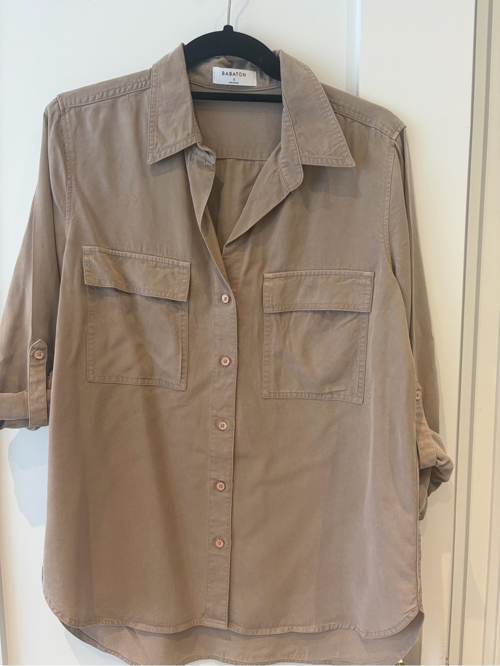 Babaton Beige Button-Down Utility Shirt